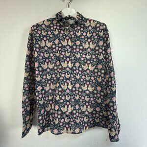 Joy Corner Women's Patterned Long Sleeve Collared Button Up Shirt Blue Large